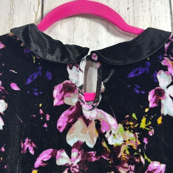 Hot Topic Black Floral Velvet Peter Pan Collar Whimsigoth Witchy Skater Dress - Picture 10 of 16